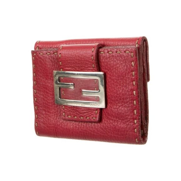 *FENDI Red Selleria Leather Logo Tonal Stitching - Picture 2 of 5